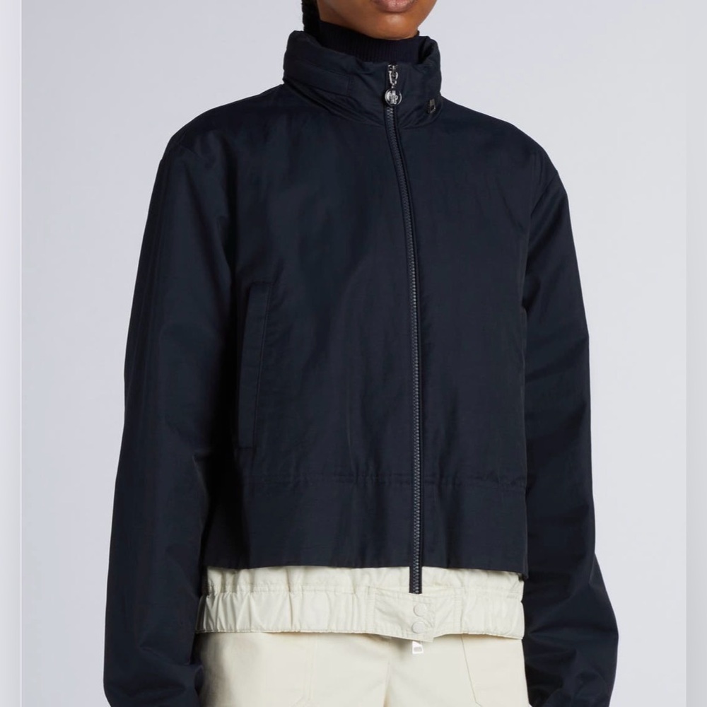 NEW Moncler Janze Nylon Classic Logo Zip Navy Blue Stowaway Hooded Jacket Size 3